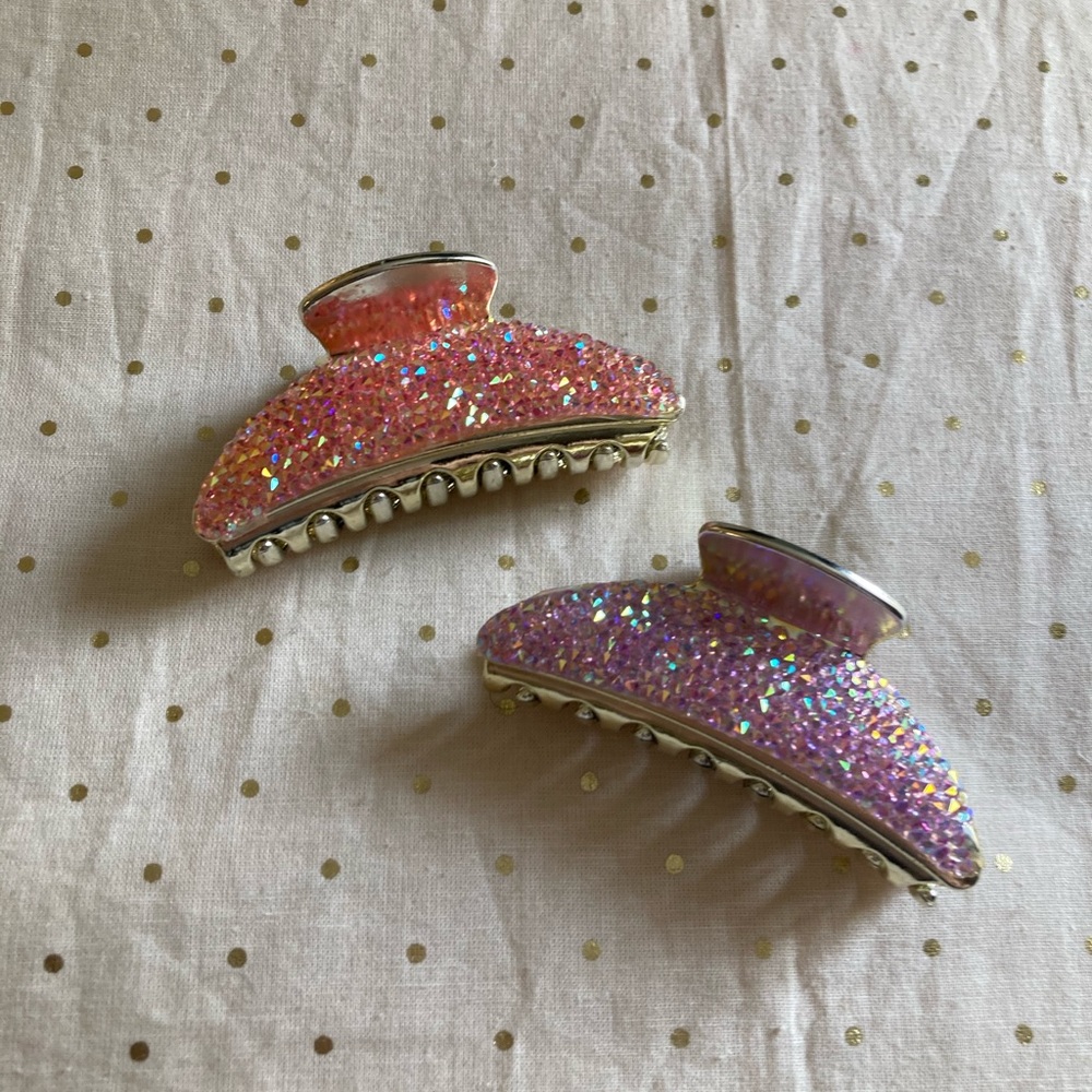 Gold tone rhinestone studded hair clip bundle